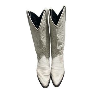 Vintage Dan Post Exotic White Teju Lizard Leather Cowgirl Boots Size 6.5